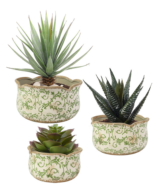 Set Of 3 Florence Indoor Planters Green