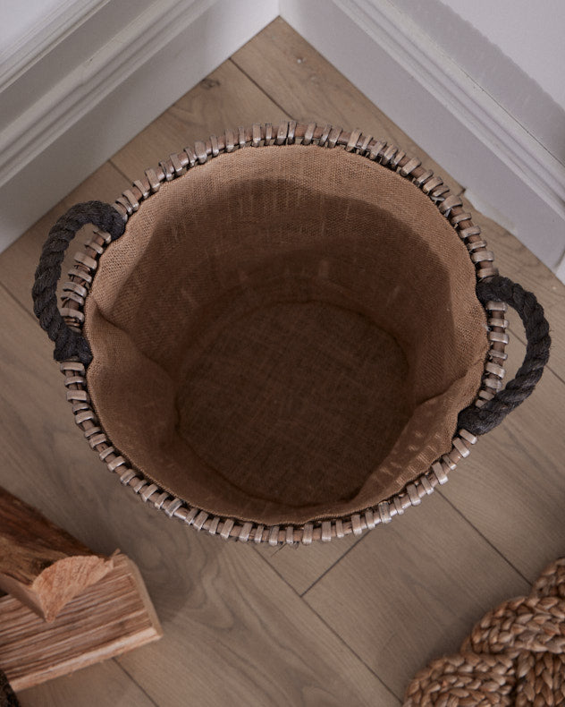 Small Rattan Log Basket With Handles