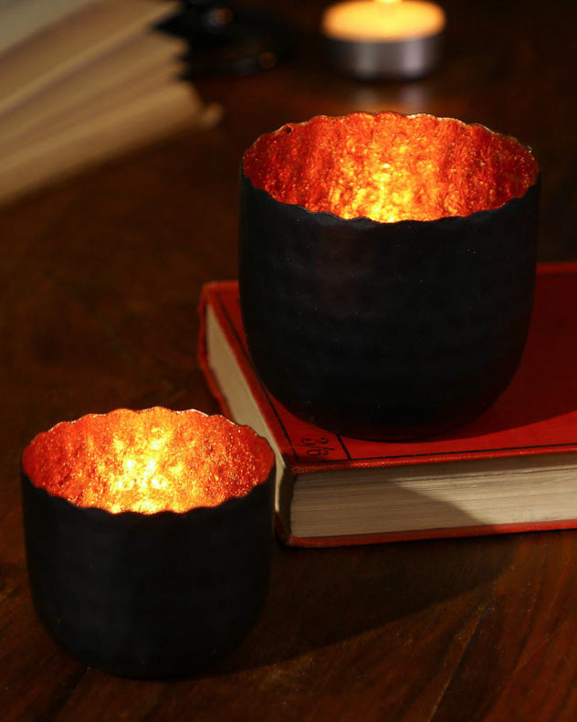 Large Copper & Black Tealight Holder