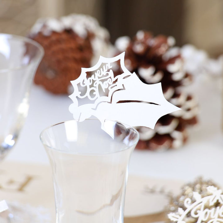 Set of 10 Joyeux Noel Wine Glass Decorations