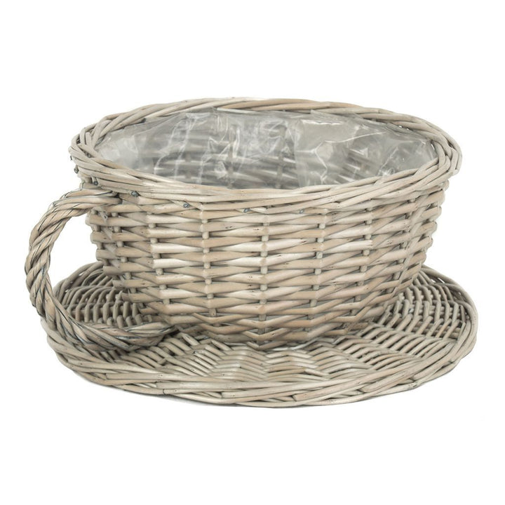 Novelty Tea Cup and Saucer Shaped Wicker Planter