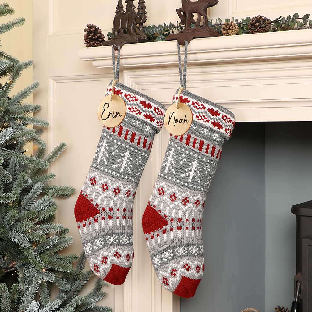 Personalised Traditional Grey Fair Isle Knitted Stocking