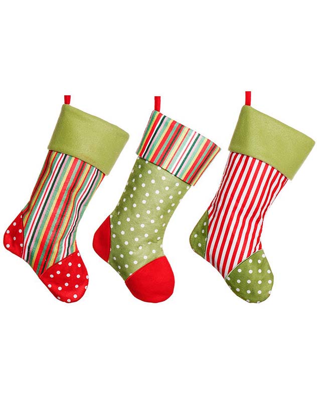 Bright Polka Dot and Stripes Christmas Stockings
