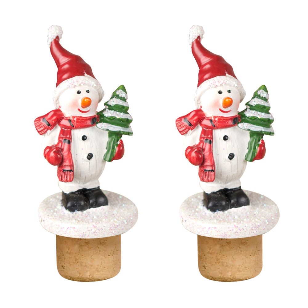 Lot de 2 bouchons de bouteille bonhomme de neige