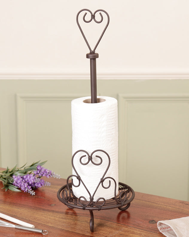 Antique Brown Heart Kitchen Roll Holder