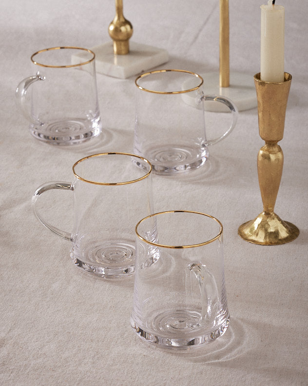 Set of 4 Gold Rimmed Glass Mugs