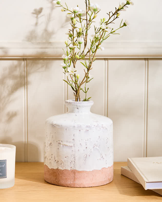 White & Brown Speckled Stone Vase