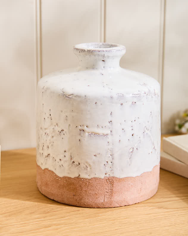 White & Brown Speckled Stone Vase