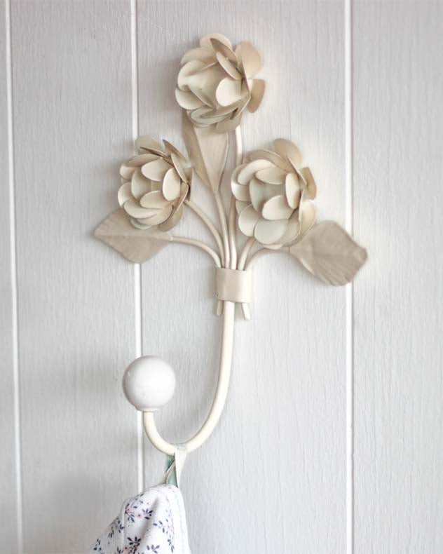 Cream Metal Coat Hook - Country Rose Coat Hook