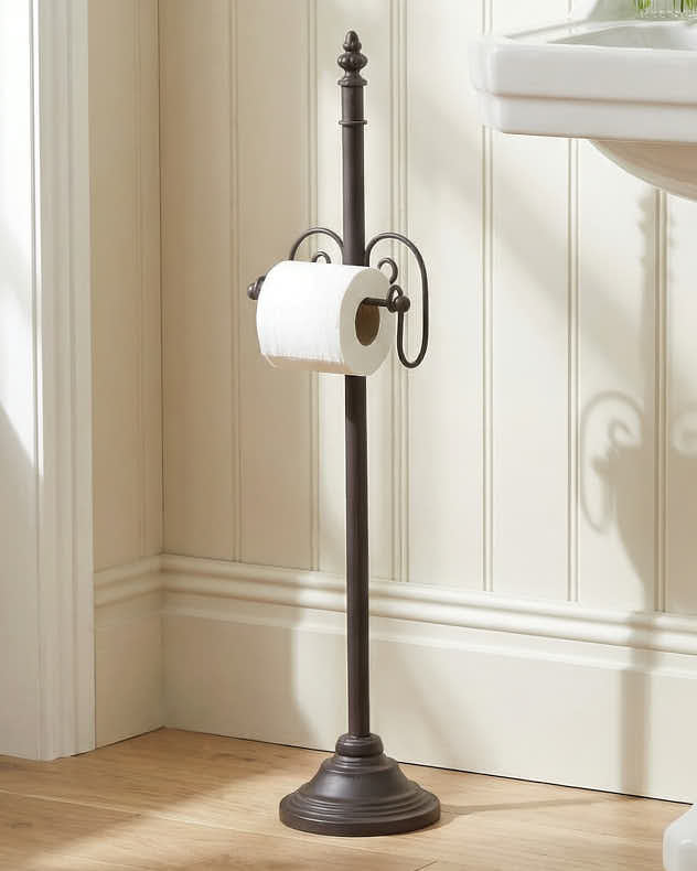 Brown Recycled Iron Toilet Roll Holders - Scrolled Freestanding Toilet Roll Holder