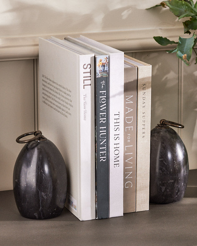 Marble Bookends - Pair of Black Marble Bookends