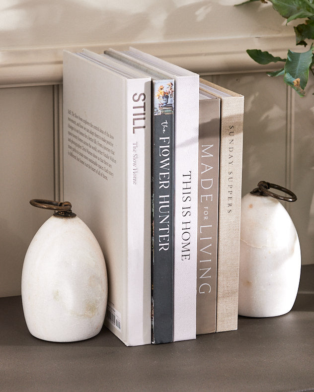 Marble Bookends - Pair of White Marble Bookends