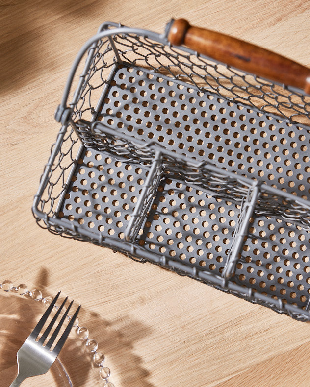 Country Grey Chicken Wire Cutlery Caddy