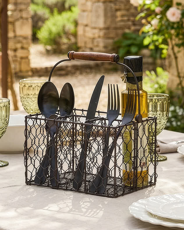 Black Wire Cutlery Holders - Brown Chicken Wire Cutlery Caddy
