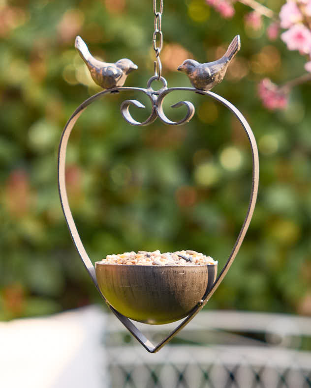 Brown Hanging Heart Bird Feeder