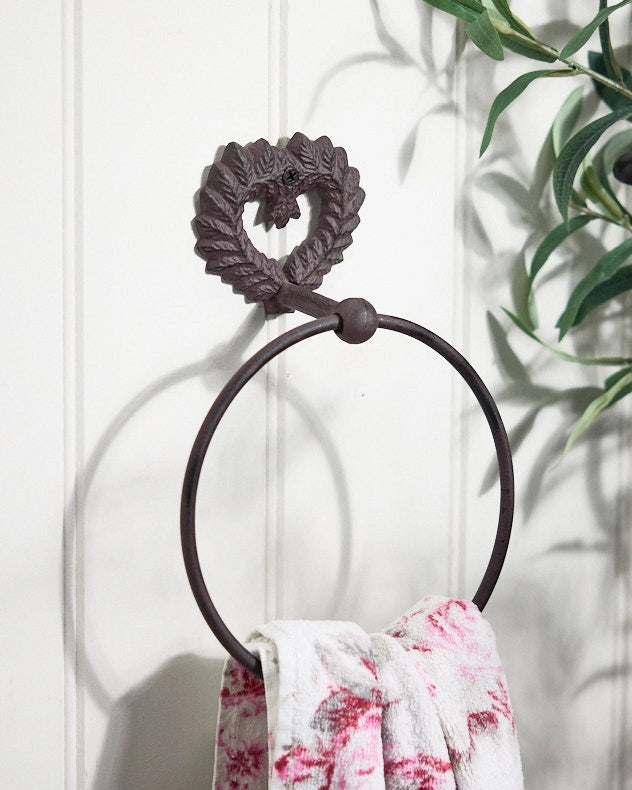 Brown Recycled Iron Towel Ring - Isabelle Brown Heart Shaped Towel Ring