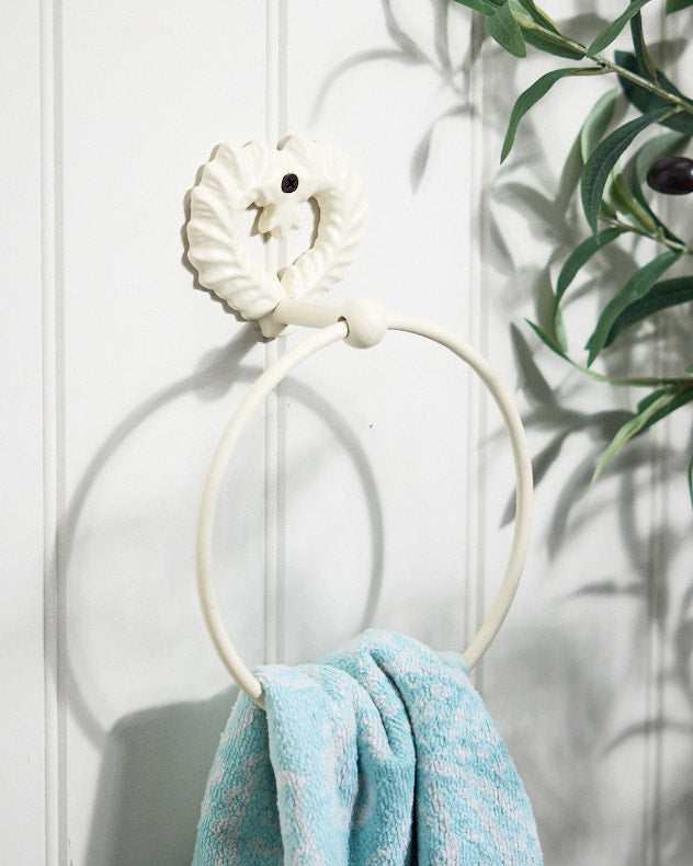 Cream Recycled Iron Bathroom Accessories - Isabelle Ivory Heart Towel Ring