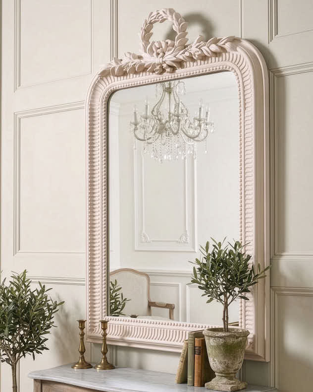 Cream Resin & Glass Mirror - Portofino Leaves Mirror 102cm x 66cm