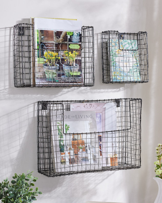 Set of 3 Wall Mounted Wire Storage Baskets