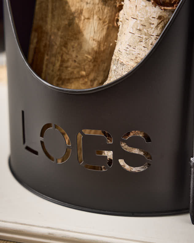 Log &amp; Coal Storage - Log Bucket with Poker &amp; Tongs