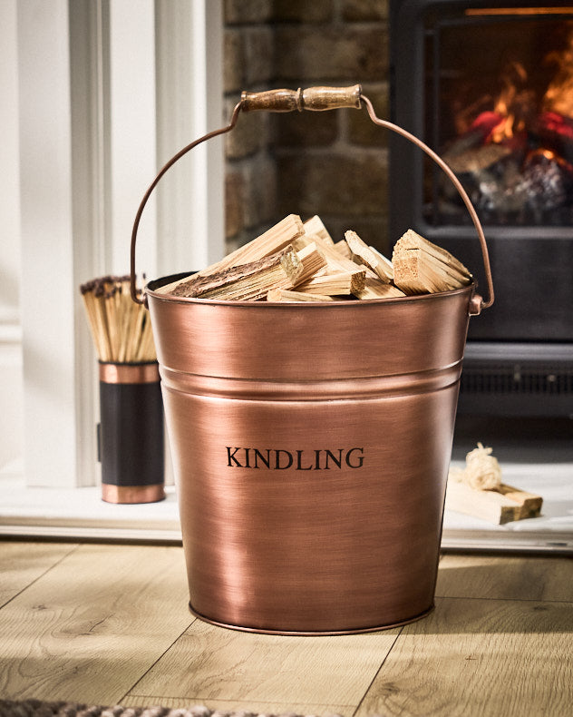 Copper Log & Coal Storage - Large Copper Kindling Bucket