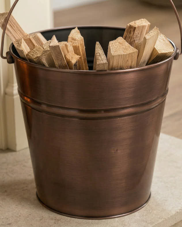 Log &amp; Coal Storage - Brushed Copper Kindling Bucket