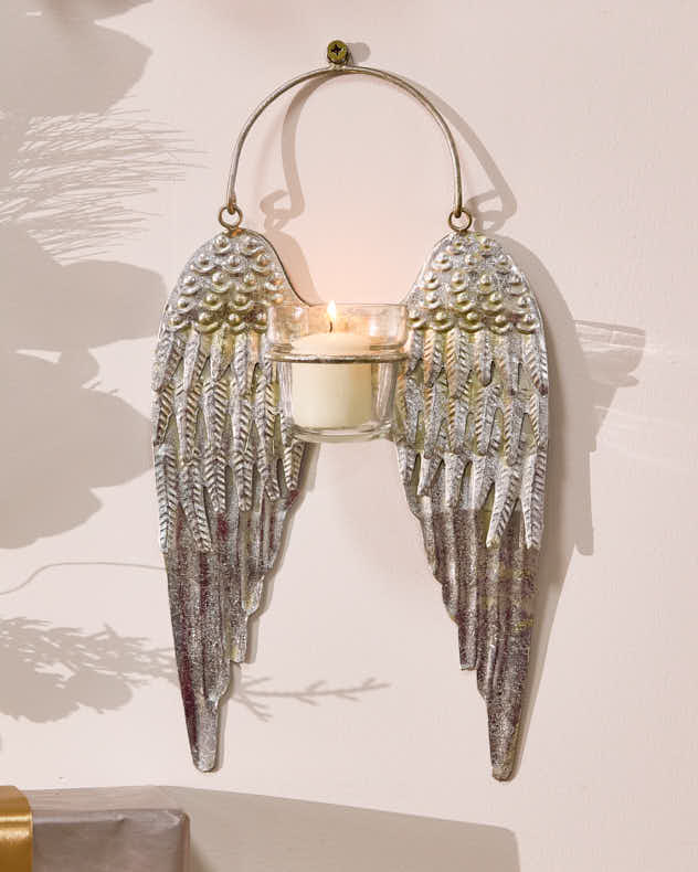 Silver Angel Wings Tealight Holder