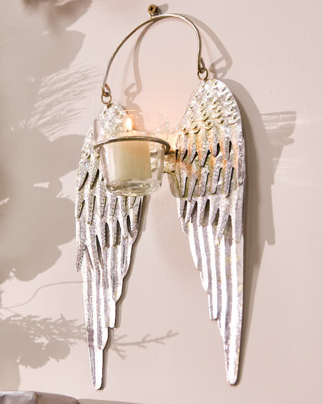 Silver Angel Wings Tealight Holder