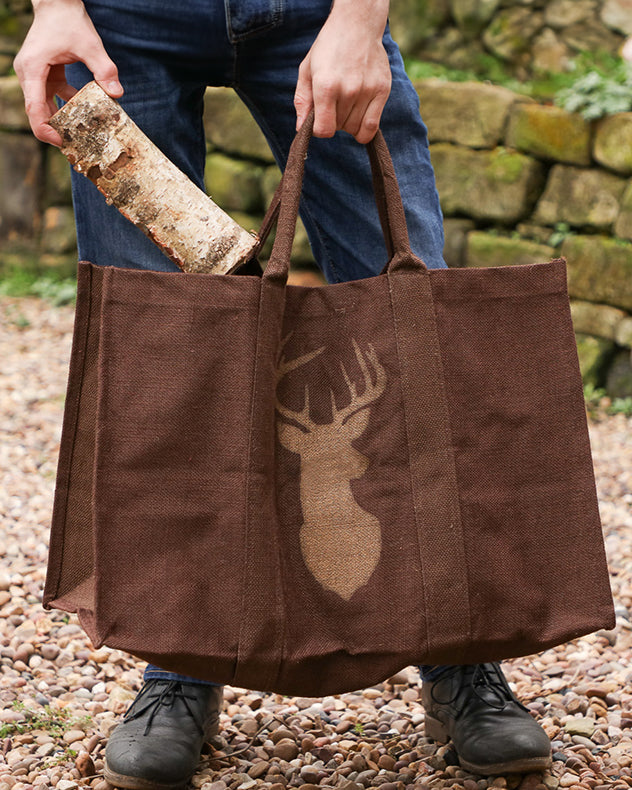 Dark Brown Stag Jute Log Bag