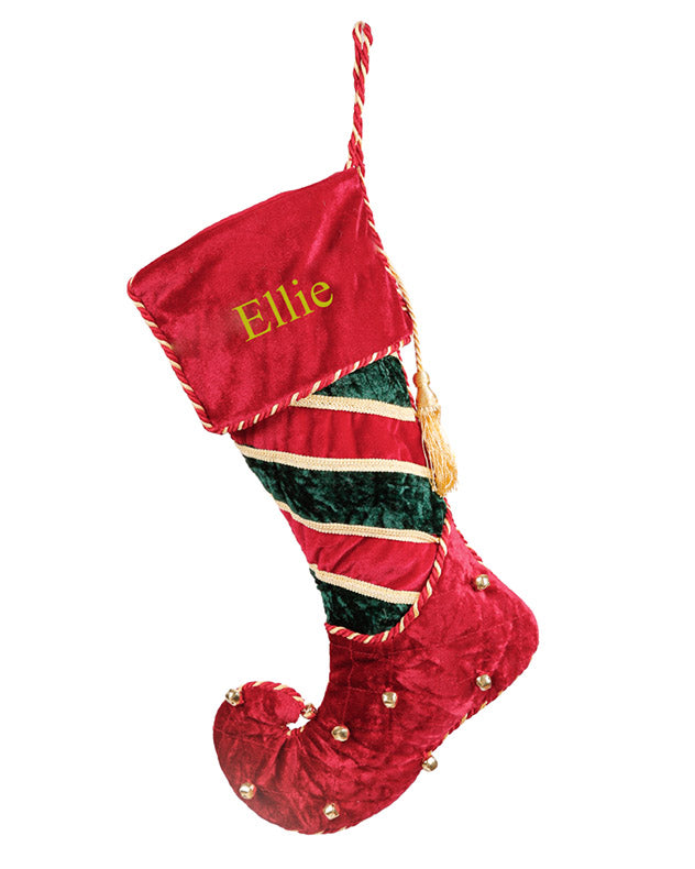 Velvet Elf Boot Personalised Christmas Stocking
