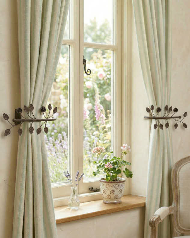 Home Accessories - Set of 2 Brown Rose Curtain Tie Backs