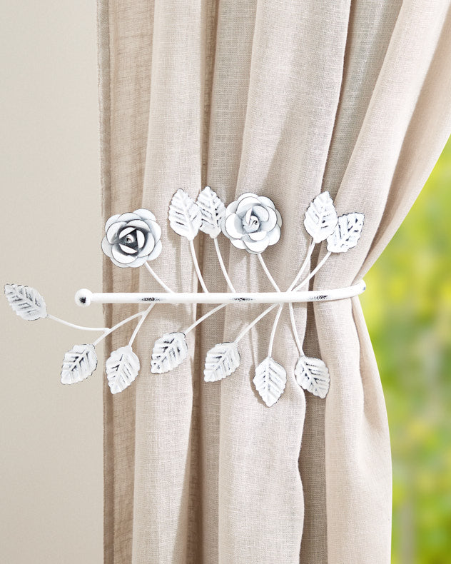 Set of 2 White Leaf Curtain Tie Backs