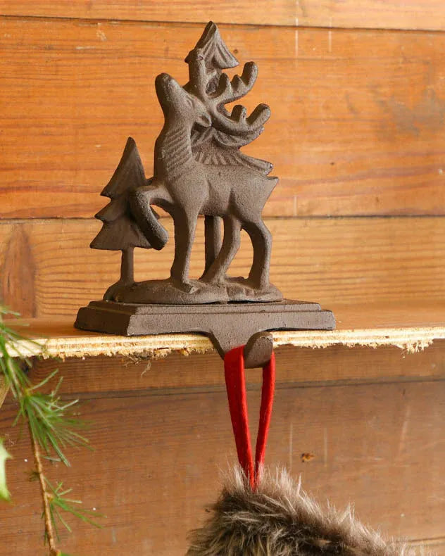 Single Brown Recycled Iron Stocking Holders - Reindeer Christmas Stocking Holder