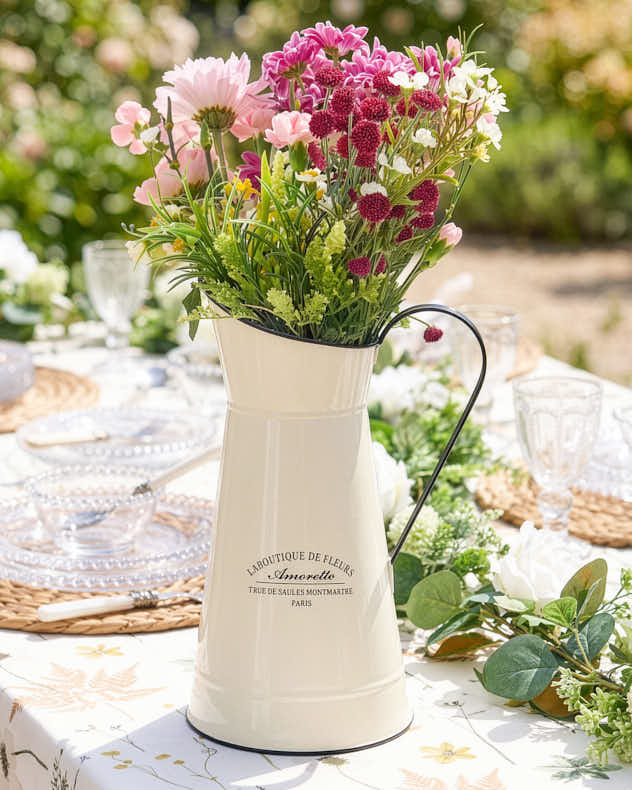 Cream Metal Vases - Vintage Style Cream Pitcher Jug Flower Vase