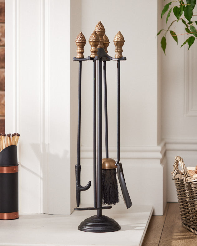 Brass Acorn Fireside Companion Set