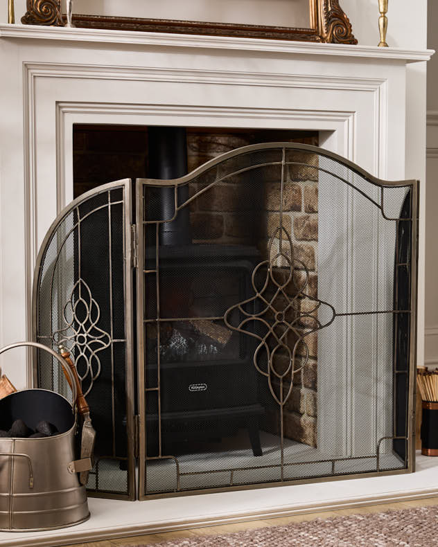 Silver Three-Fold Fire Screen