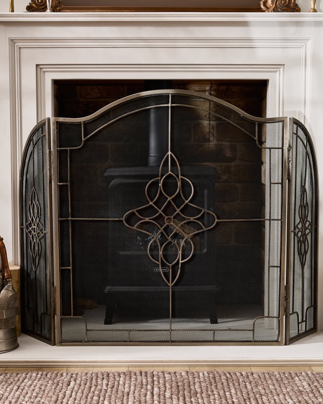 Silver Three-Fold Fire Screen