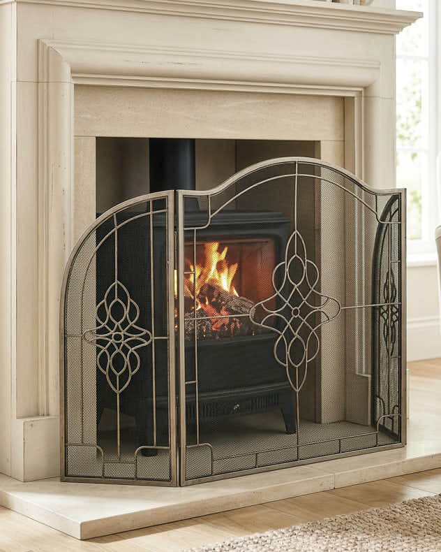 Silver Recycled Iron Fire Screens & Guards - Silver Three-Fold Fire Screen