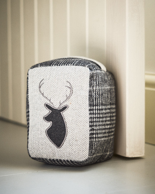 Grey Tweed Stag Fabric Door Stop