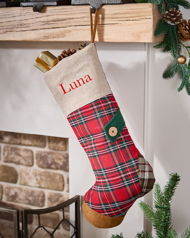 Red & Green & Brown Poly blend fabric Stockings - Red Tartan Personalised Stocking