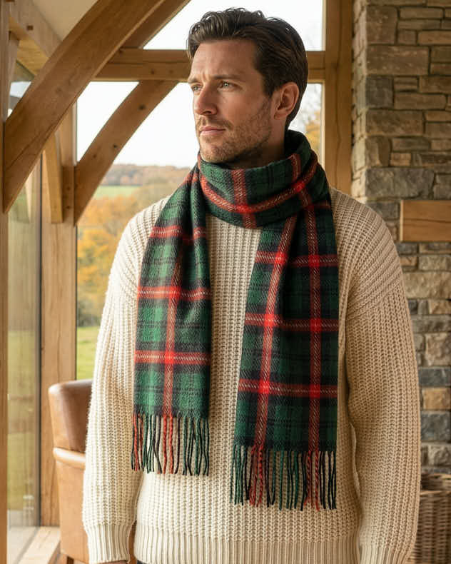 Scarf - Green & Red Tassel Tartan Scarf