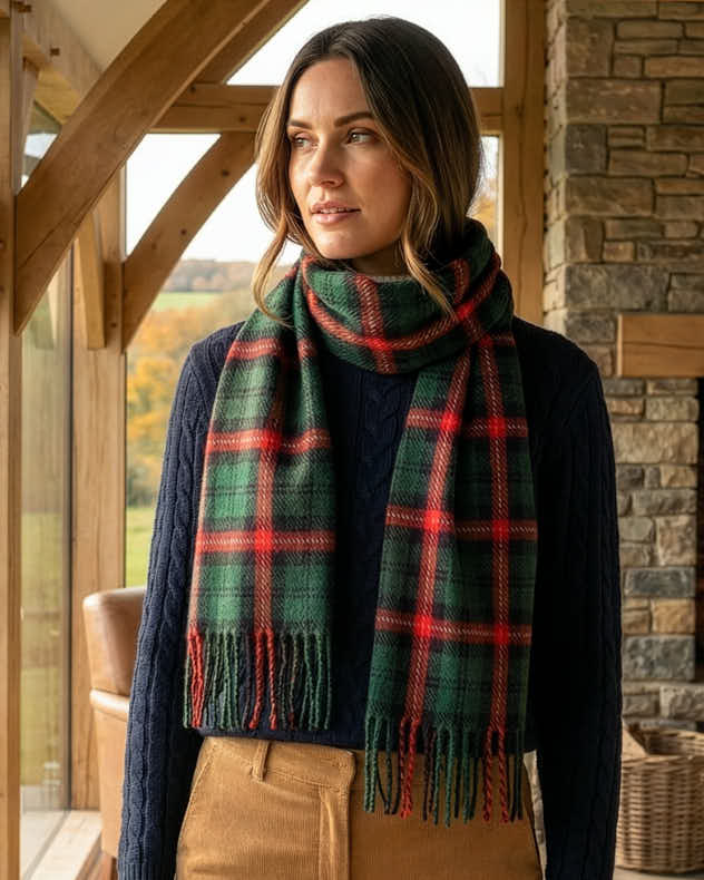 Green & Red Tassel Tartan Scarf