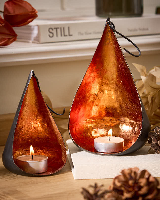 Set of 2 Copper Hanging Candle Holders