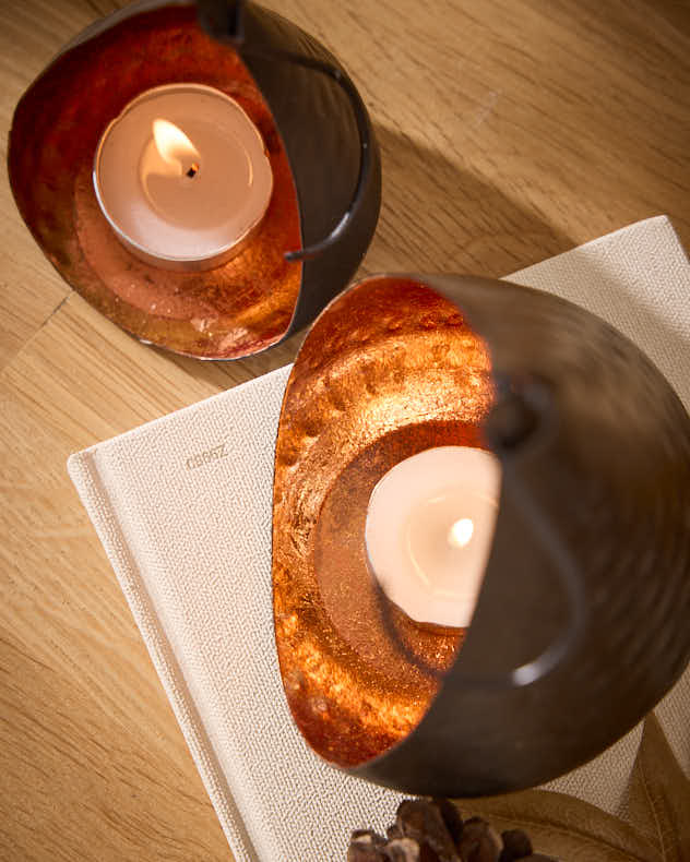 Set of 2 Copper Hanging Candle Holders