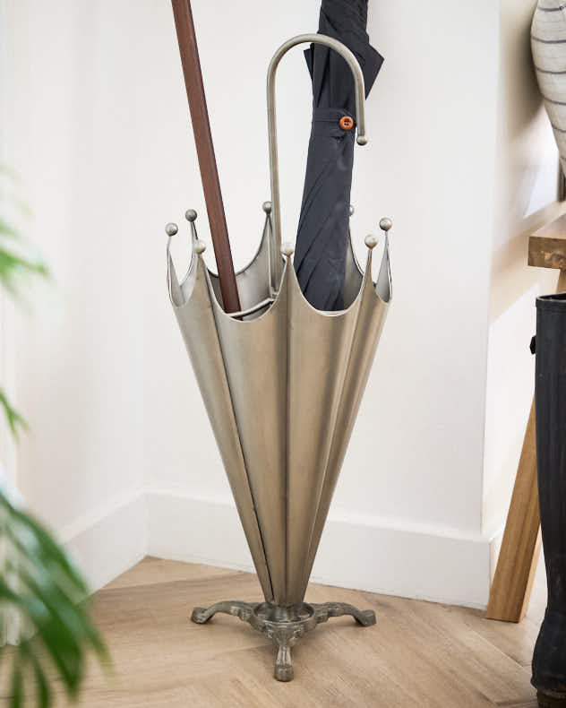 Silver Recycled Iron Umbrella Stands & Racks - Brushed Silver Umbrella Stand