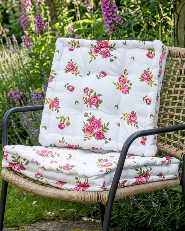 White & Pink 100% Cotton & Polyester Seat Pads - Set of 2 Helmsley Blush Seat Pads
