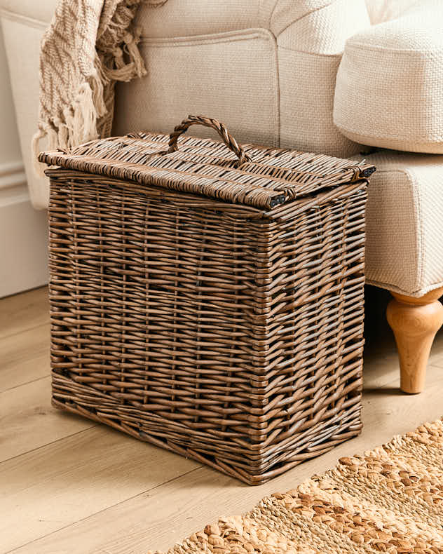 Grey Washed Willow Storage Basket