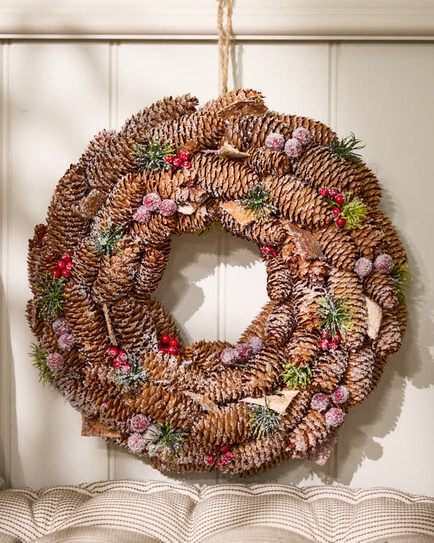 Brown & Red Pinecone Wreaths - Indoor Frosted Berries Wreath 36cm