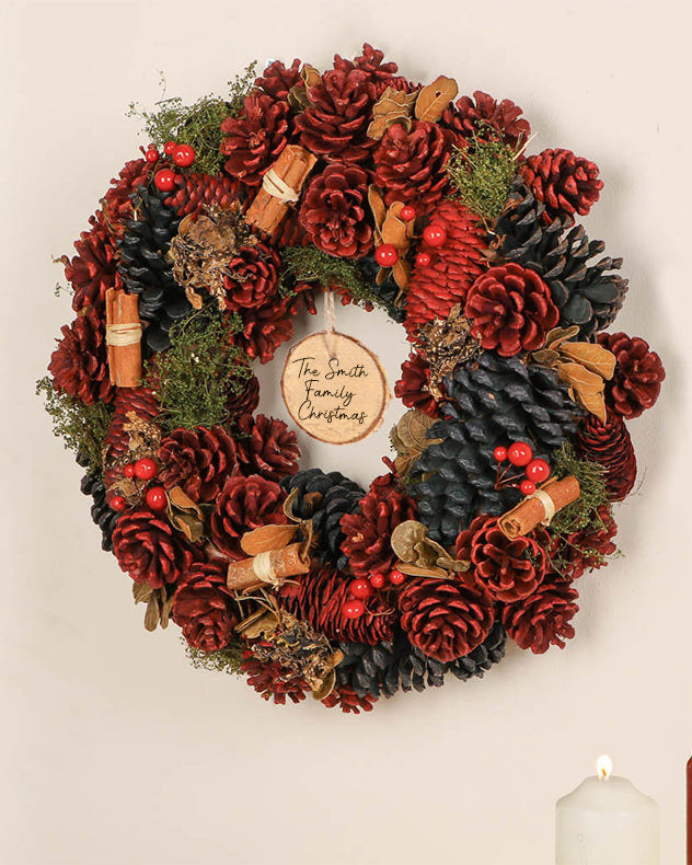 Wreaths - Personalised Cinnamon Pine Christmas Wreath 38cm