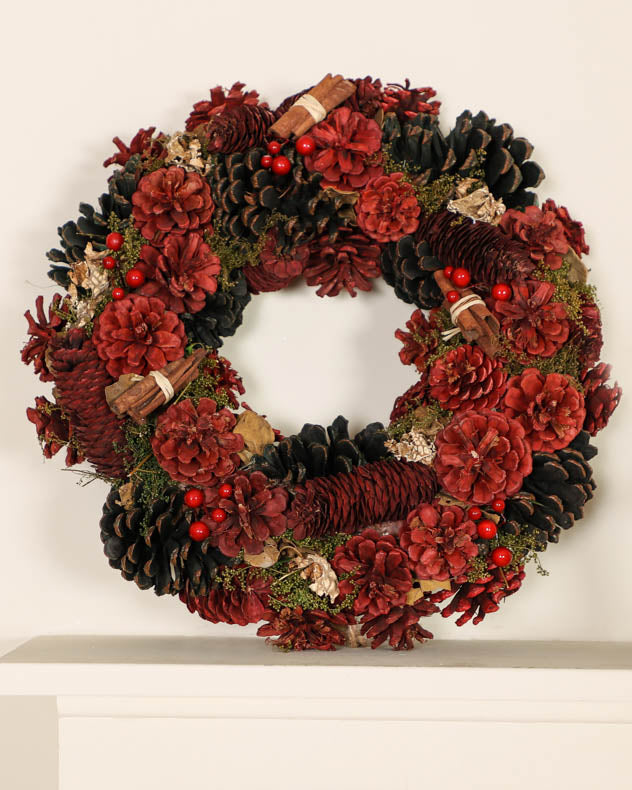 Wreaths - Indoor Cinnamon Pine Christmas Wreath 38cm